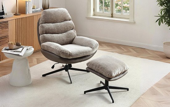 Комплект кресло и оттоманка Dublin, серо-бежевый