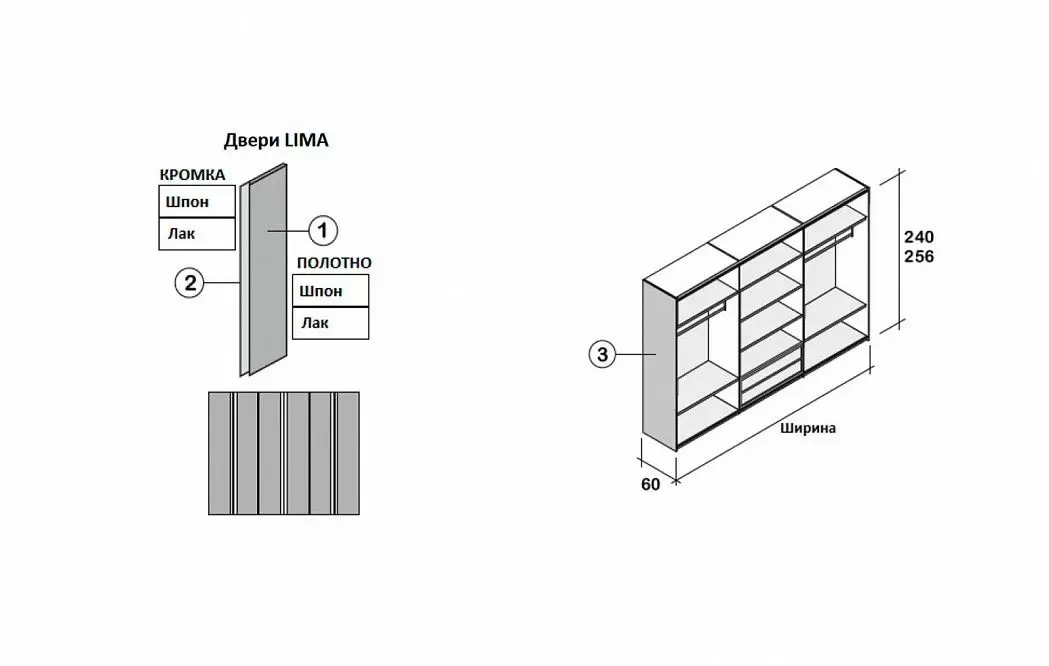 Шкаф LIMA с 6 распашными дверями 291,5 H240, белый/орех (YM511) - фото 3