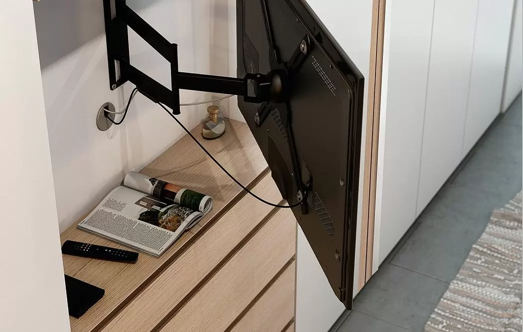 Шкаф LIMA распашной, TV-панелью и ящиками 292 H240, белый/дуб (YM513) - фото 7