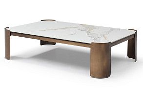 Стол журнальный Cassio (120), белая керамика/бронза