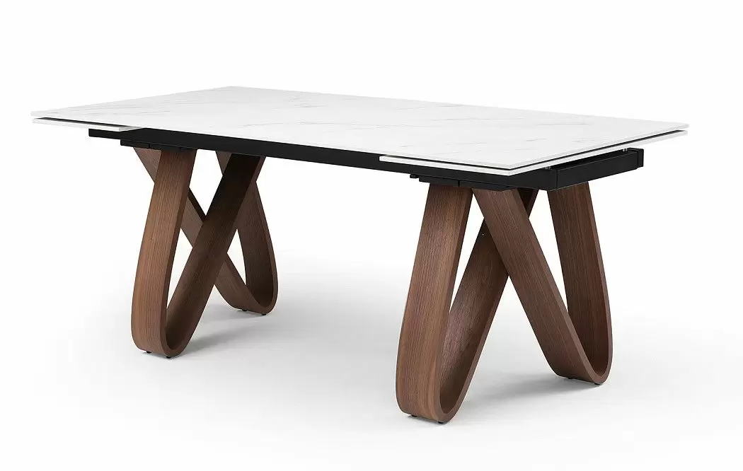 Стол раскладной Lido 160-240, белая керамика/орех