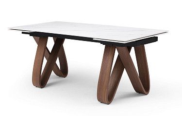 Стол раскладной Lido 160-240, белая керамика/орех
