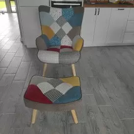 Кресло и оттоманка Hygge, голубой/натуральный