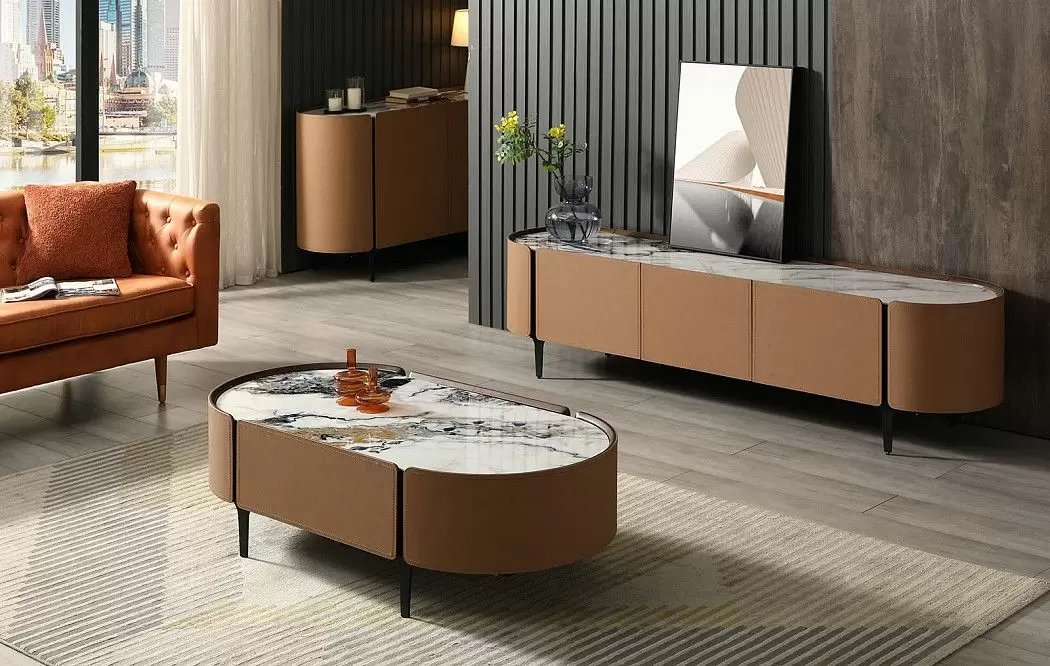 ТВ Тумба Scarlett, светлая керамика/коричневый - фото 2