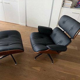 Комплект кресло и оттоманка Eames Lounge, черный/орех