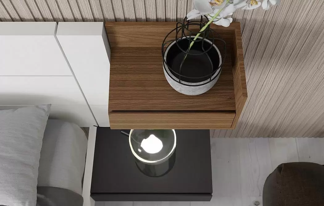 Кровать Infinity Class Meta 193х203 King Size с 1 полочкой (64), белый/графит/орех - фото 2