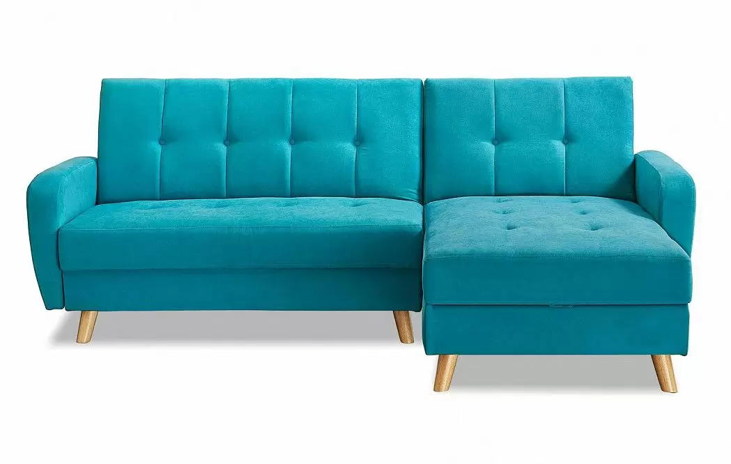 Диван-кровать Riviera угловой правый + оттоманка, бирюзовый цвет - фото 8