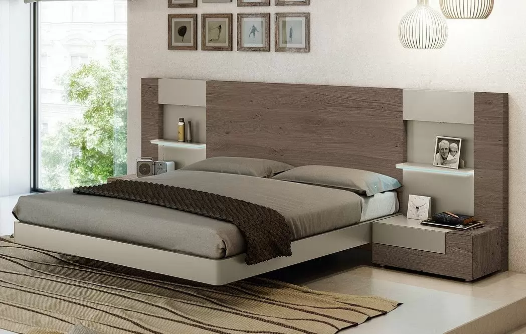Кровать Altea Class 160х200 с подсветкой, дуб дымчатый/серо-бежевый