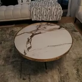 Стол журнальный Carla (90), белая керамика/розовое золото