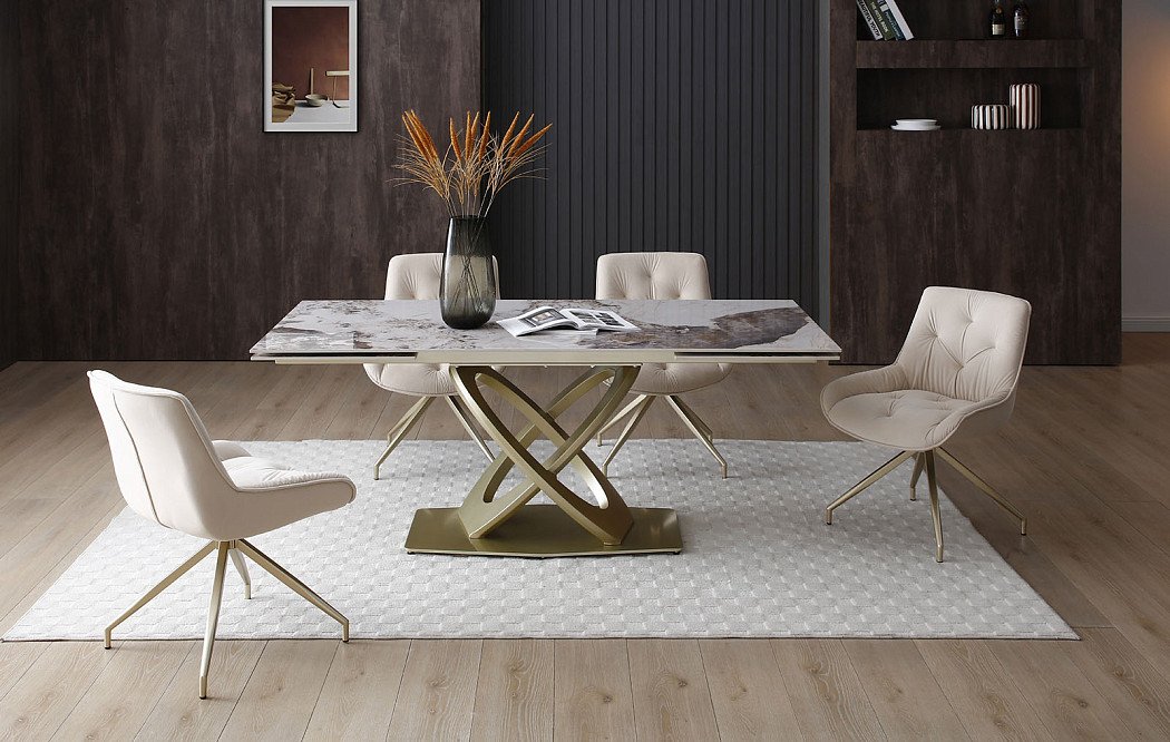 Стол раскладной Luisa 140-200, светлая керамика/шампань - фото 4