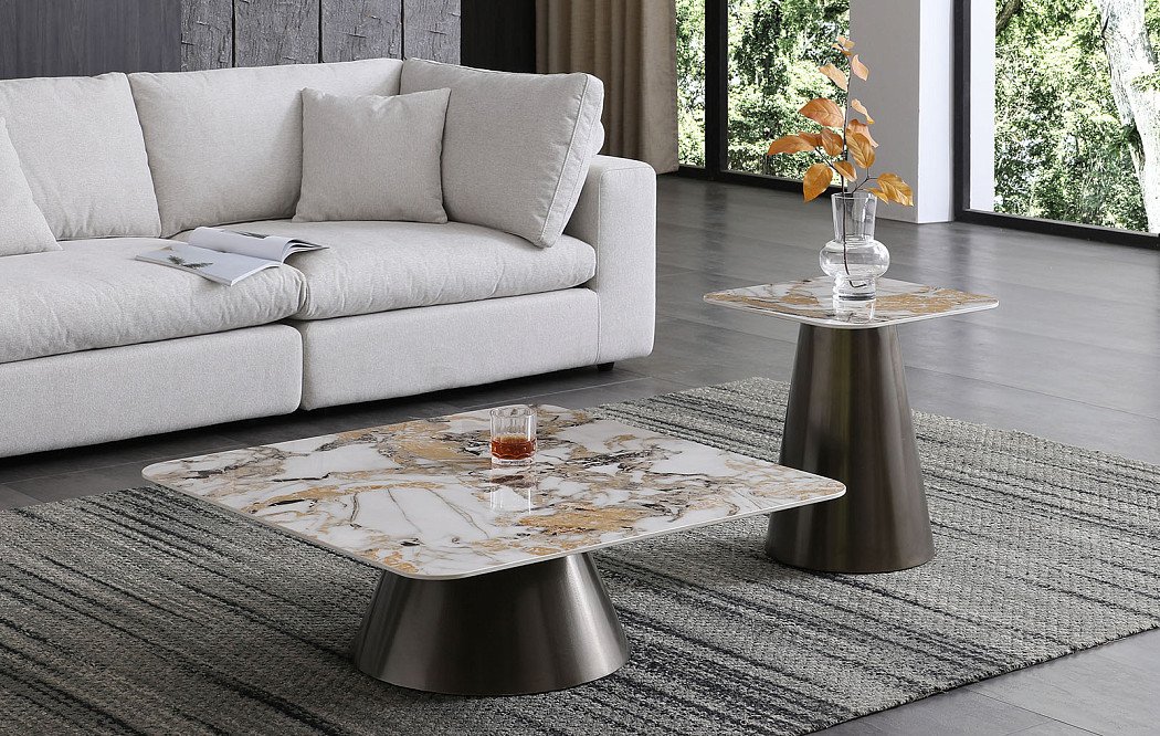 Стол журнальный Jane (90), золотистая керамика/медь - фото 2