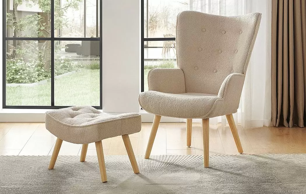 Кресло и оттоманка Hygge, кремовый/натуральный