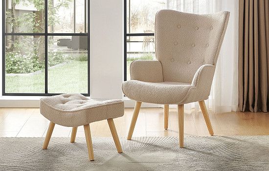 Кресло и оттоманка Hygge, кремовый/натуральный