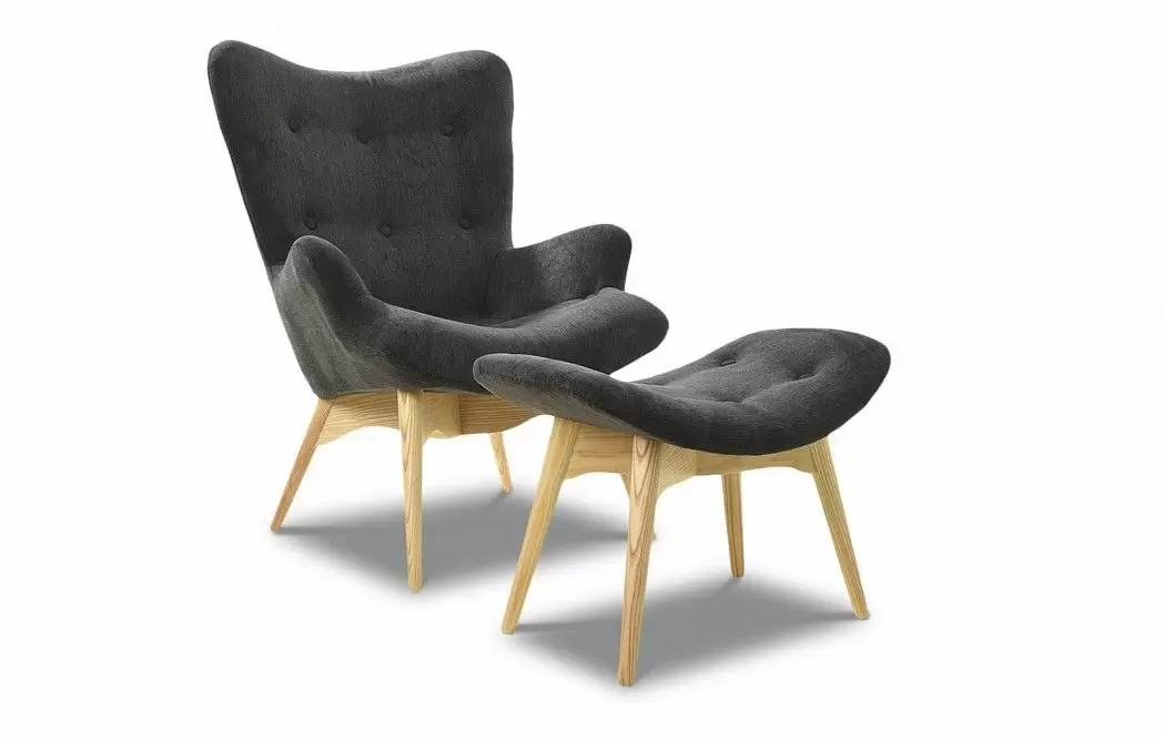 Кресло с оттоманкой Contour, графит/ясень