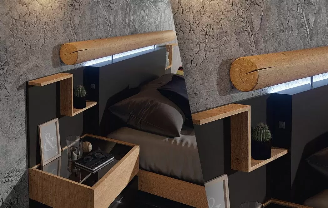 Комплект из кровати Kuffert Class 180x200 и 2х тумб Top, дуб/графит - фото 4