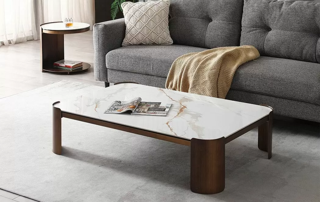 Стол журнальный Cassio (120), белая керамика/бронза - фото 2