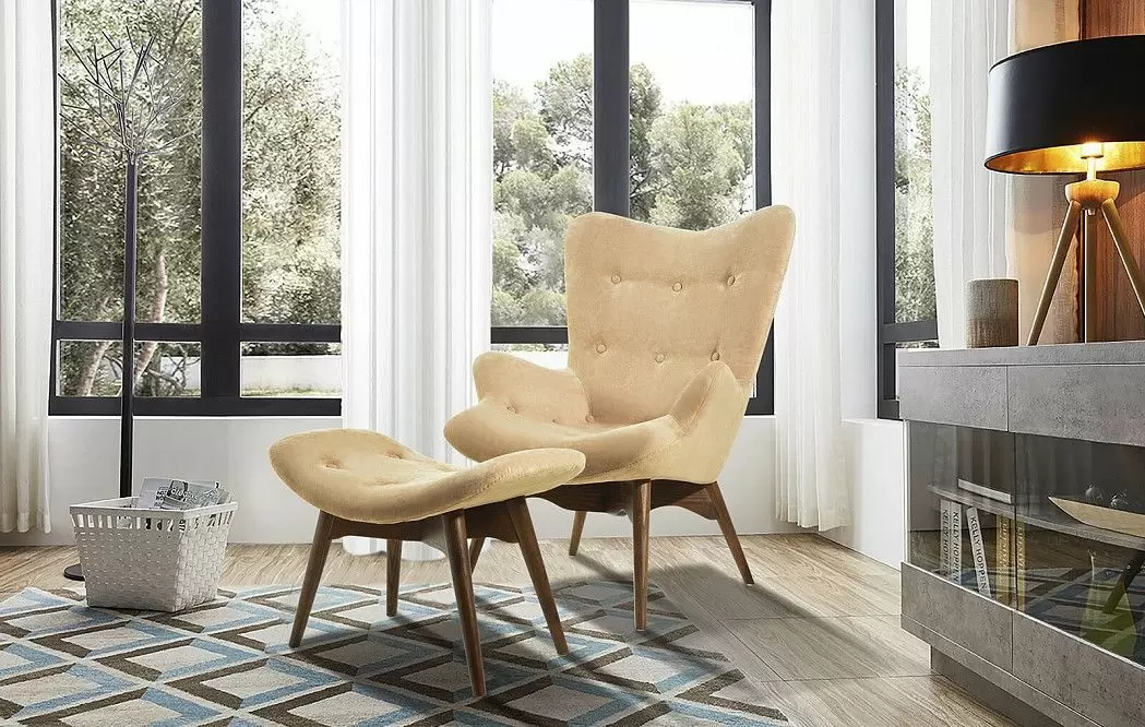 Кресло с оттоманкой Contour, бежевый/темно-коричневый - фото 2