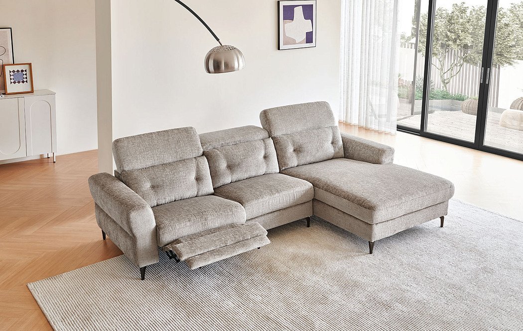 Диван-реклайнер Adeline угловой (правый), серо-бежевый - фото 2