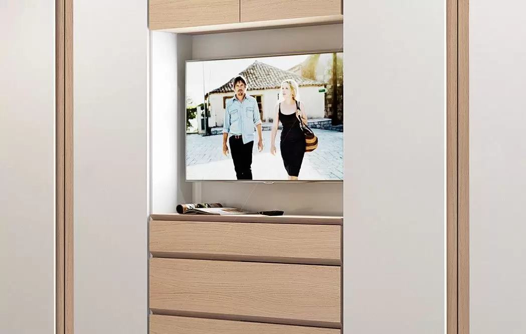 Шкаф LIMA распашной, TV-панелью и ящиками 292 H240, белый/дуб (YM513) - фото 6