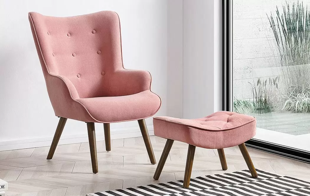 Кресло и оттоманка Hygge, коралловый/орех