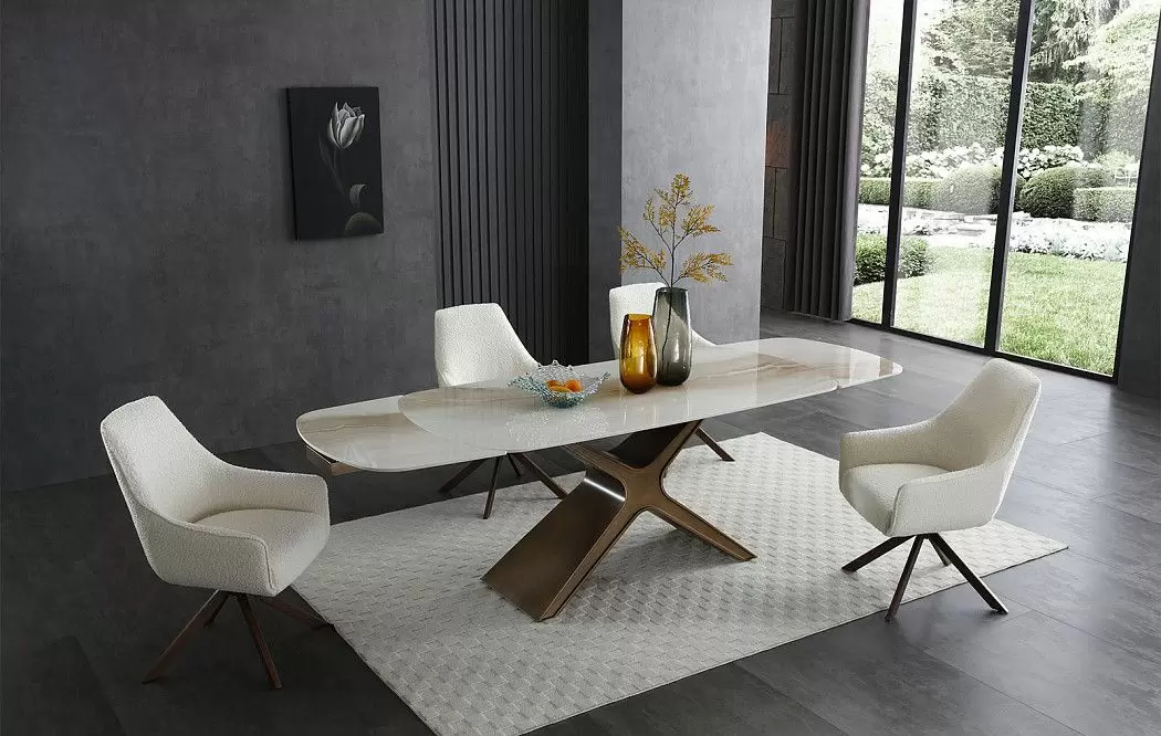 Стол раскладной Charlotta 160-240, бежевая керамика/бронза - фото 16