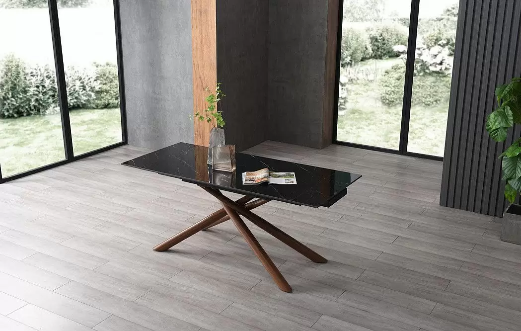 Стол раскладной Ravenna 140-180, черная керамика/орех - фото 5