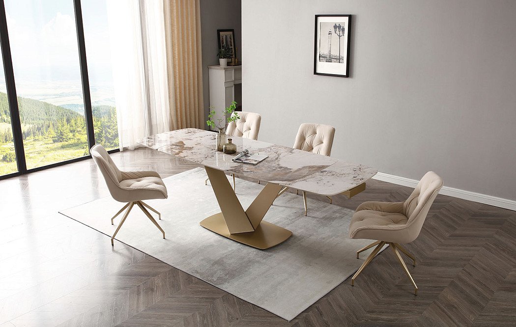 Стол раскладной Victoria 140-200, светлая керамика/шампань - фото 3