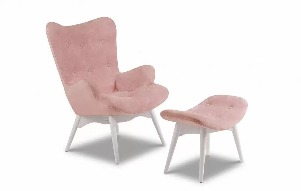 Кресло с оттоманкой Contour, розовый/белый