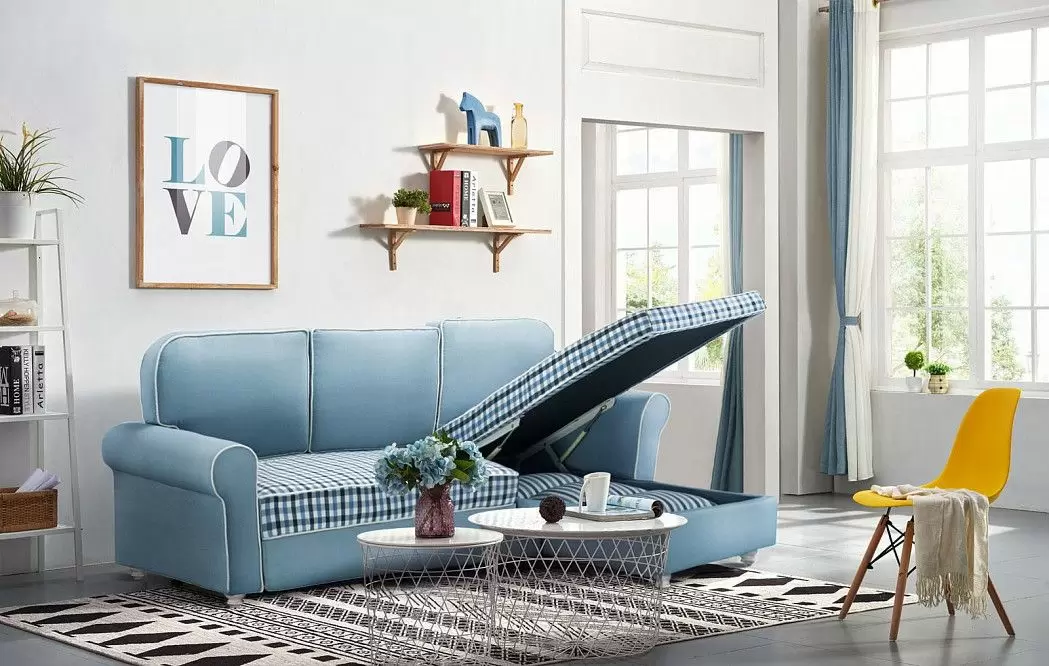 Диван-кровать Folk угловой (правый), голубой - фото 3