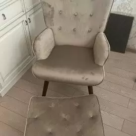 Кресло и оттоманка Hygge, голубой/натуральный