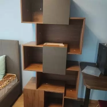 Стеллаж Palo Grey, орех/серые дверцы