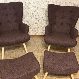 Кресло и оттоманка Hygge, коричневый/натуральный