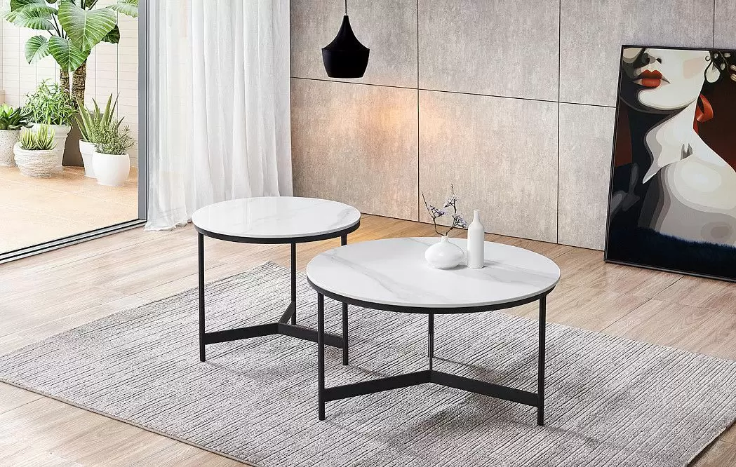Набор из 2-х столов журнальных Fabio, белая керамика - фото 2
