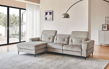 Диван-реклайнер Adeline угловой (левый), серо-бежевый