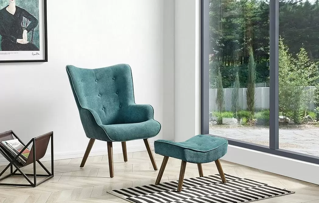Кресло и оттоманка Hygge, темно-бирюзовый/орех - фото 16