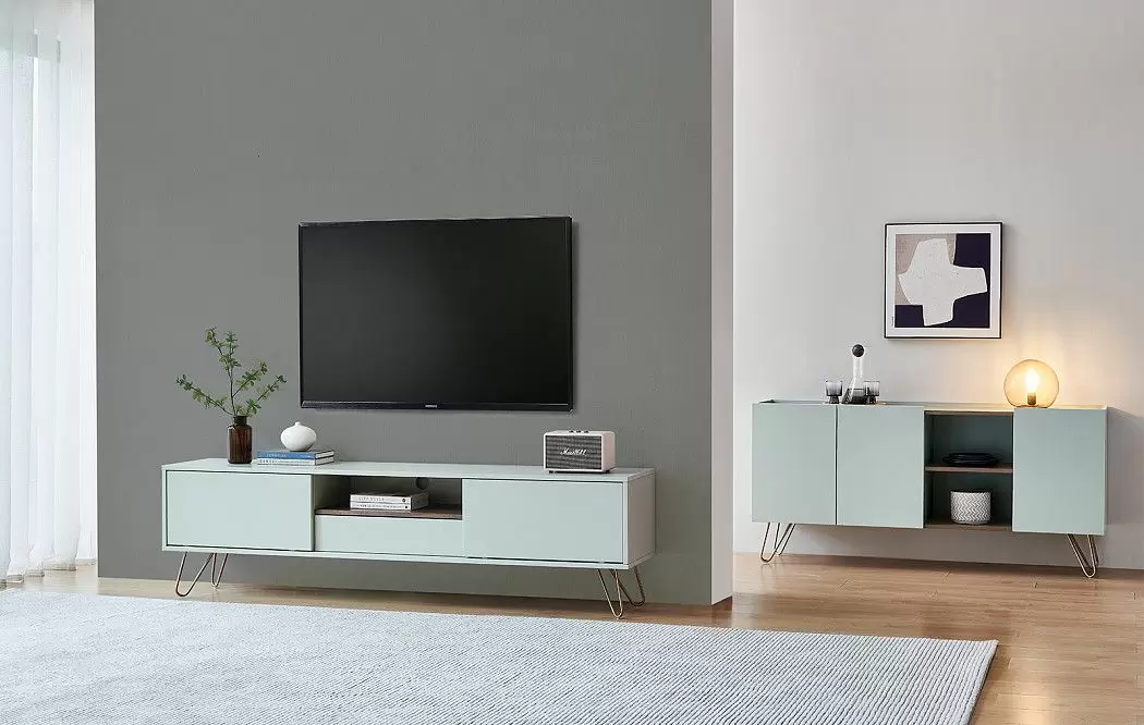 ТВ Тумба Tilda, светло-серый/орех - фото 10