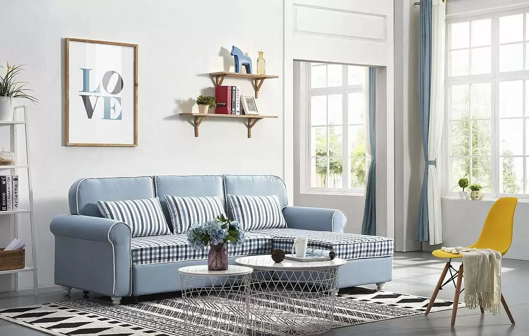 Диван-кровать Folk угловой (правый), голубой