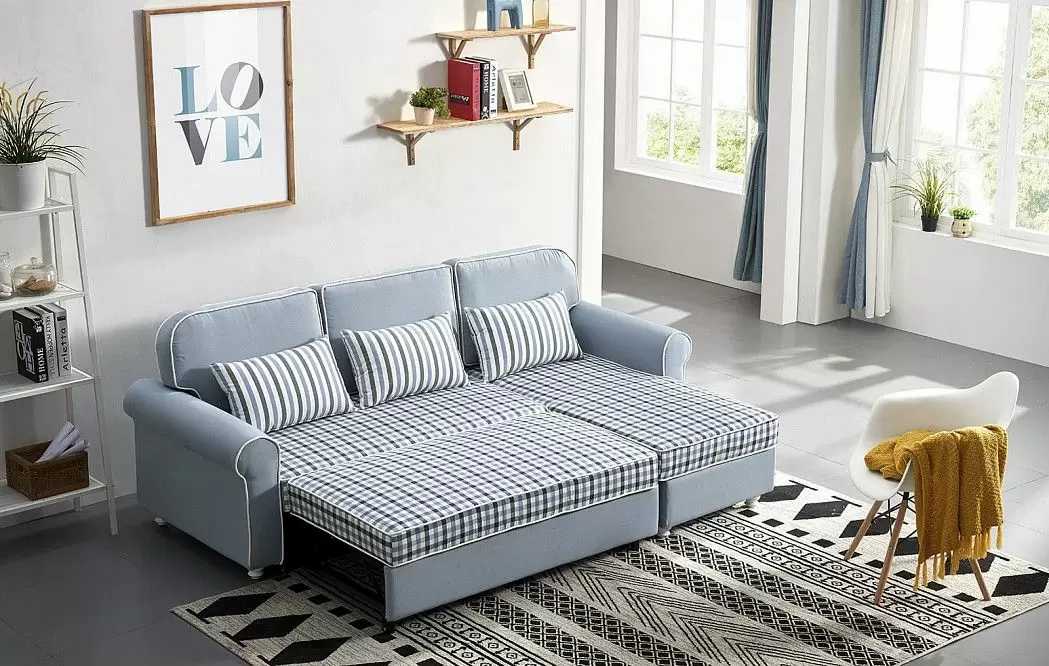 Диван-кровать Folk угловой (правый), голубой - фото 2