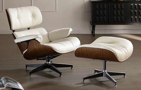 Комплект кресло и оттоманка Eames Lounge, кремовый/орех