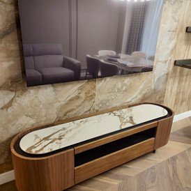 ТВ Тумба Angelica, белая керамика/орех