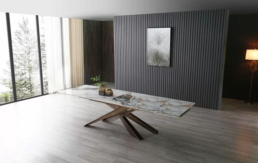 Стол раскладной Esmeralda 200-300, светлая керамика/бронза - фото 4