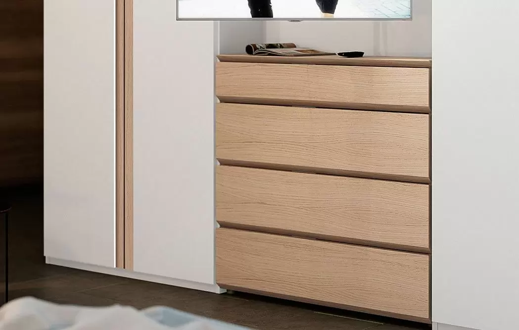 Шкаф LIMA распашной, TV-панелью и ящиками 292 H240, белый/дуб (YM513) - фото 4