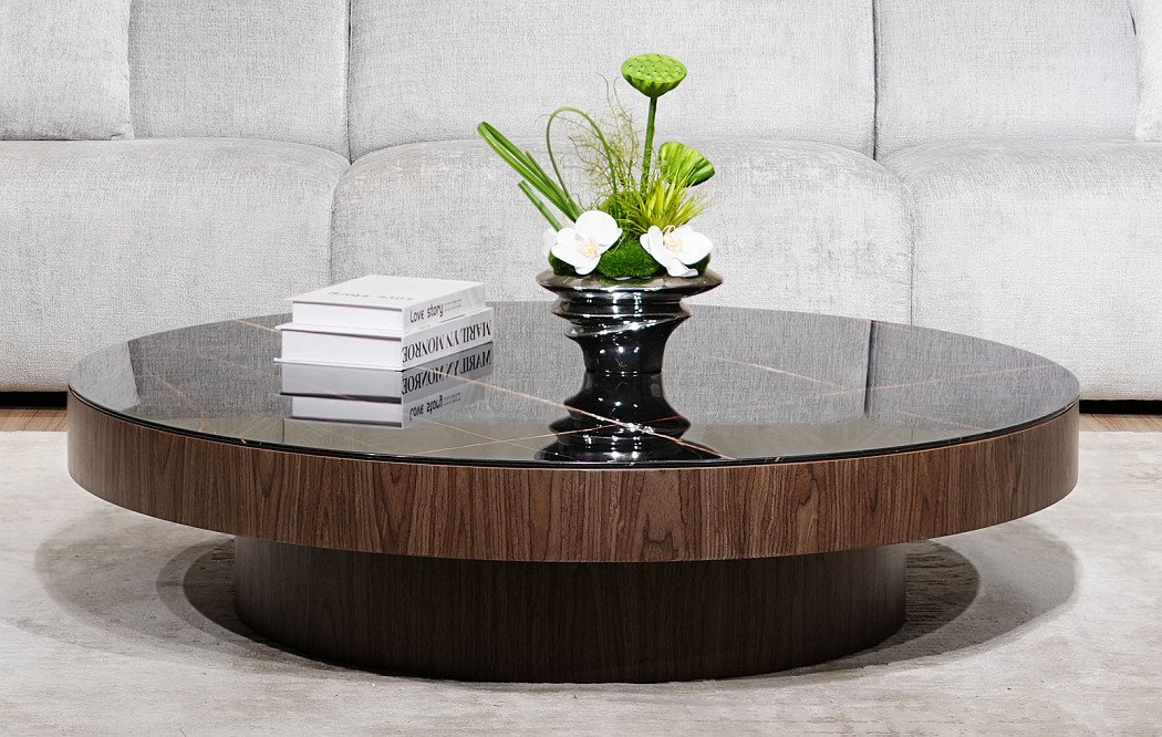 Стол журнальный Pond (120), черное мраморное стекло/орех - фото 4