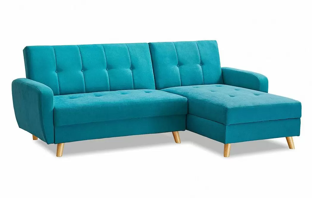 Диван-кровать Riviera угловой правый + оттоманка, бирюзовый цвет - фото 5