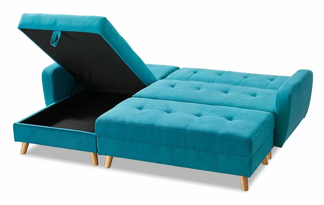 Диван-кровать Riviera угловой левый + оттоманка, бирюзовый цвет - фото 3