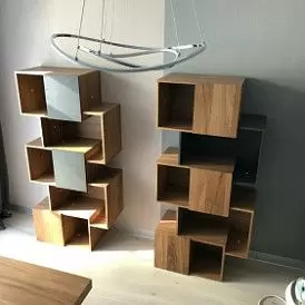 Стеллаж Palo Grey, орех/серые дверцы