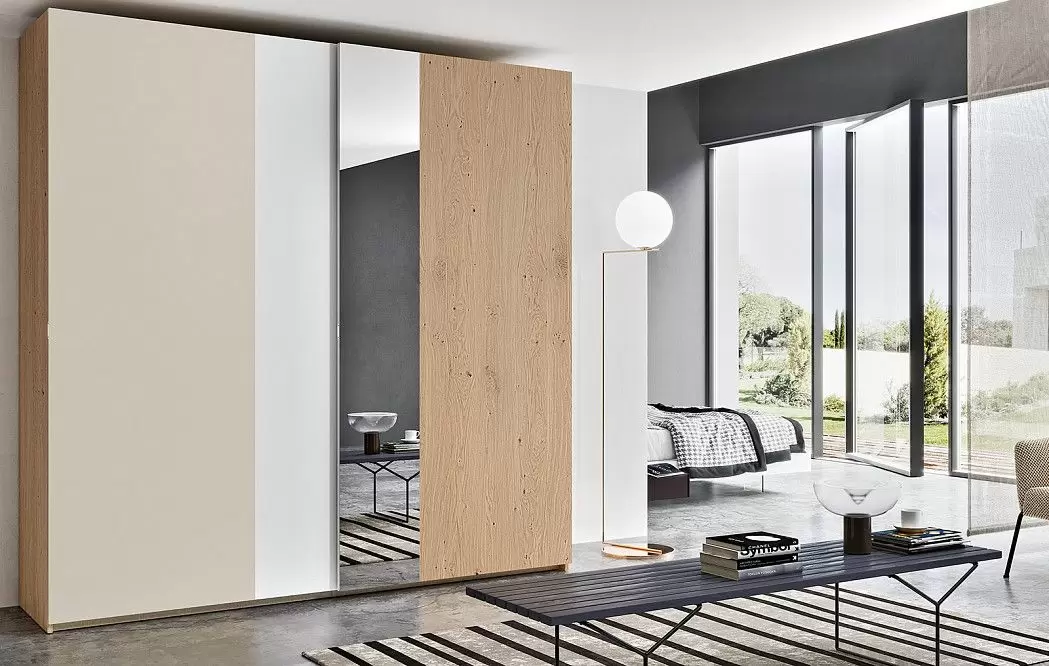 Шкаф DUO с 2 раздвижными дверями 195 H240, дуб/песок/белый/зеркало (YM502)