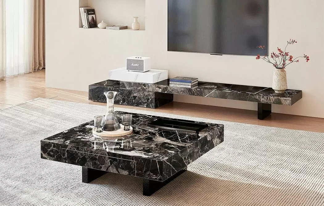 ТВ Тумба Gabrielle (Композиция №2), черный камень/белый камень - фото 6