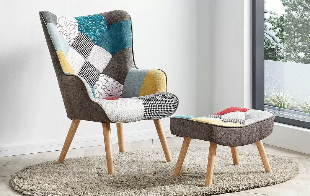 Кресло и оттоманка Hygge, пэчворк/натуральный