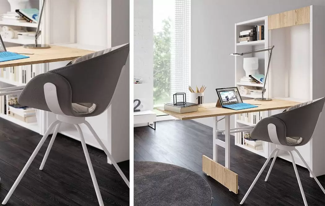 Шкаф с откидным столом YM107, белый/дуб горный